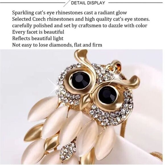 Owl Crystal Pendant Necklace Womens Fashion Long Gold Chain Accessory New - Picture 7 of 7